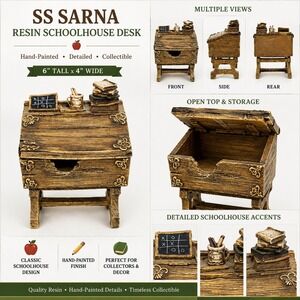 SS Sarna Resin Schoolhouse Desk‎ Figurine Hand Painted Hinged Storage Box 6x4